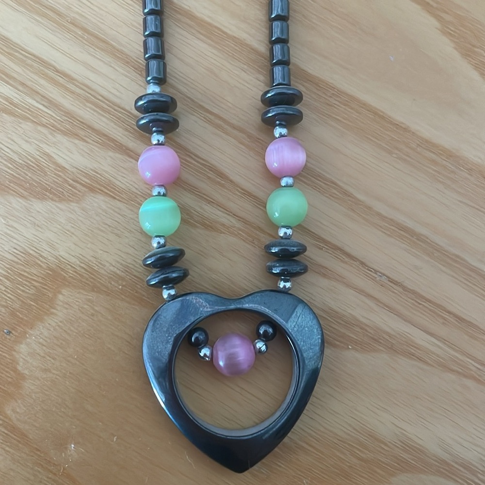 Caribbean Grey/Pink/Green Heart Necklace